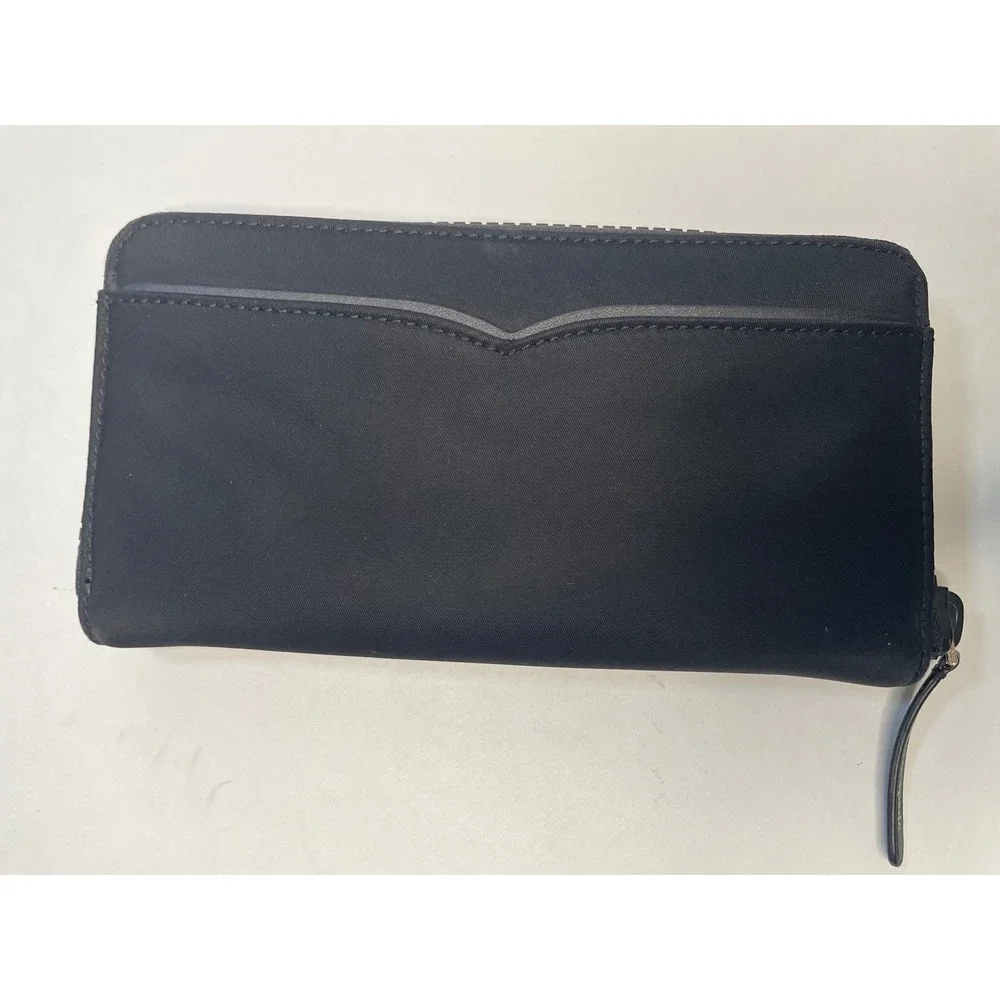 Kate Spade Zip Around Wallet Womens Large Black Excellent Nylon Spade Logo‎